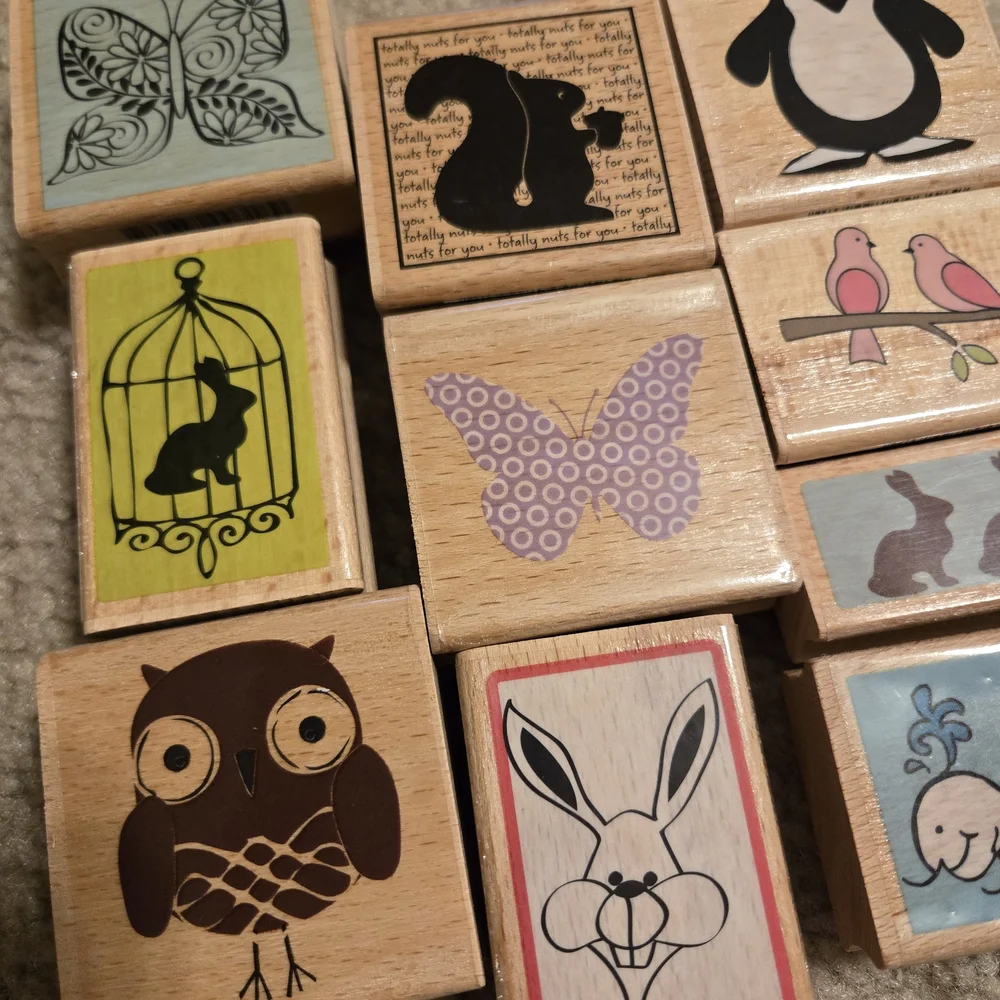 Animal and Nature Themed Craft Wooden Stamps Set Of 10 Scrapbooking